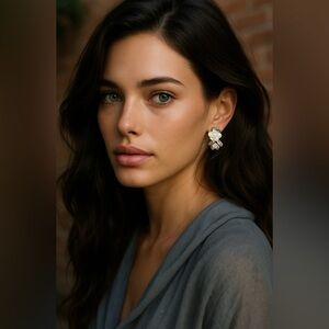 Silver Foil Floral Pearl Hoop Earrings 🌸🌸🩶🤍